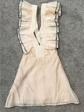 KEEPSAKE the Label Cream Mini Dress with Contrast-Trim Ruffles